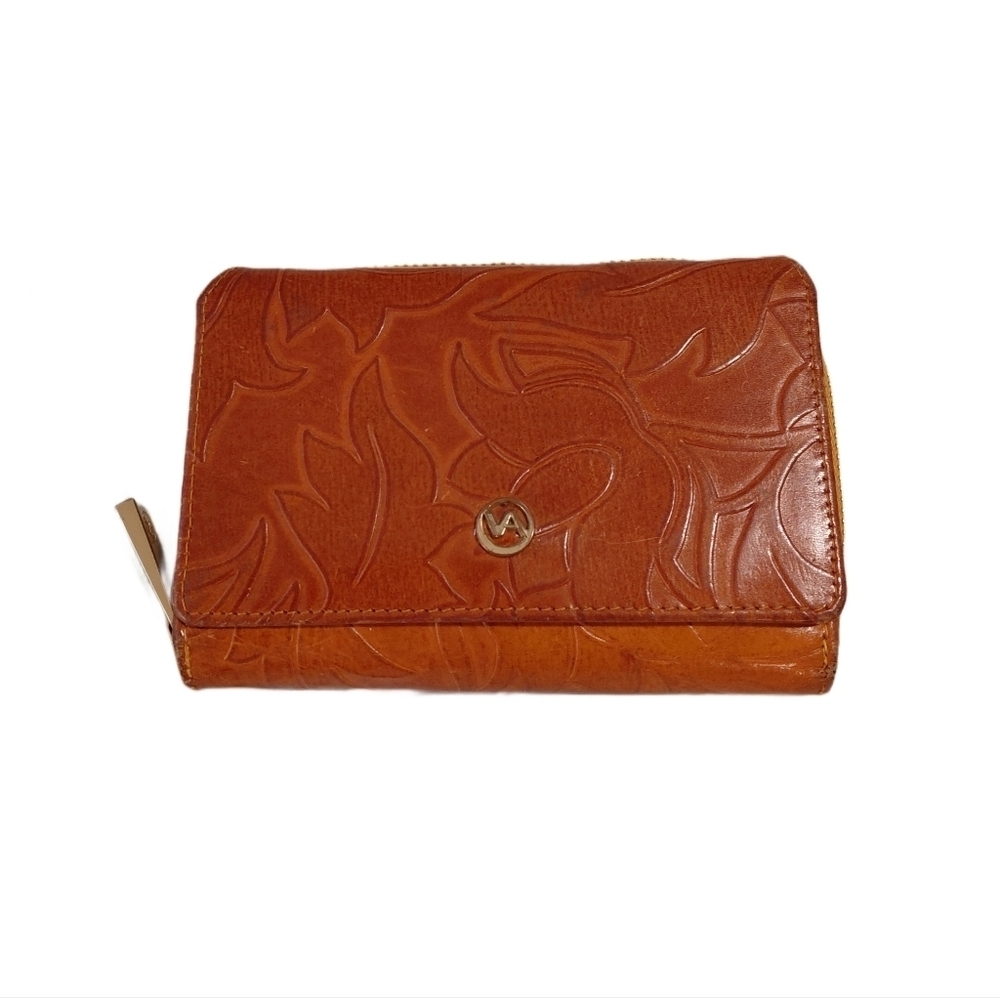 Valentina Tulip Embossed Italian Leather Small Trifold Wallet